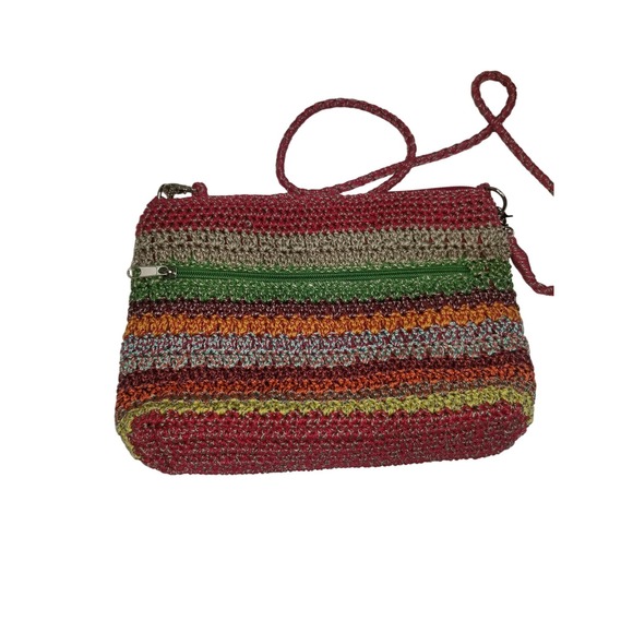 The Sak Striped Crochet Crossbody Bag Purse Colorful Shoulder Bag Zipped Closure - Picture 1 of 9